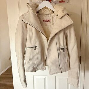 Mossimo White/cream Moto Jacket with Detachable Hood - size S, altered to be XS
